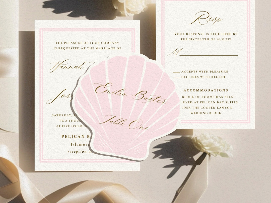Seashell Place Card Template, Cut Out Shell Card for Wedding Seating ...