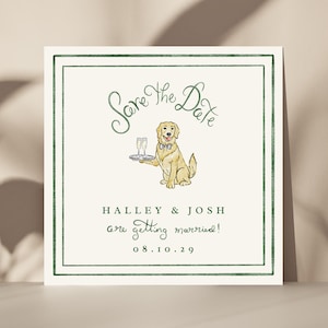 Watercolor Golden Retriever Dog Save The Date Invitation, Dog Save The Date Invite, Fun Watercolor Wedding Invite, Hand Drawn Invite, Square image 2