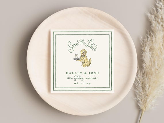 Watercolor Golden Retriever Dog Save The Date Invitation, Dog Save The Date Invite, Fun Watercolor Wedding Invite, Hand Drawn Invite, Square