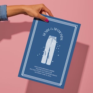 Denim and Diamonds Birthday Party Invitation Template, Editable Invite, Printable Invitation, 30th 40th 50th Birthday, Denim & Diamonds