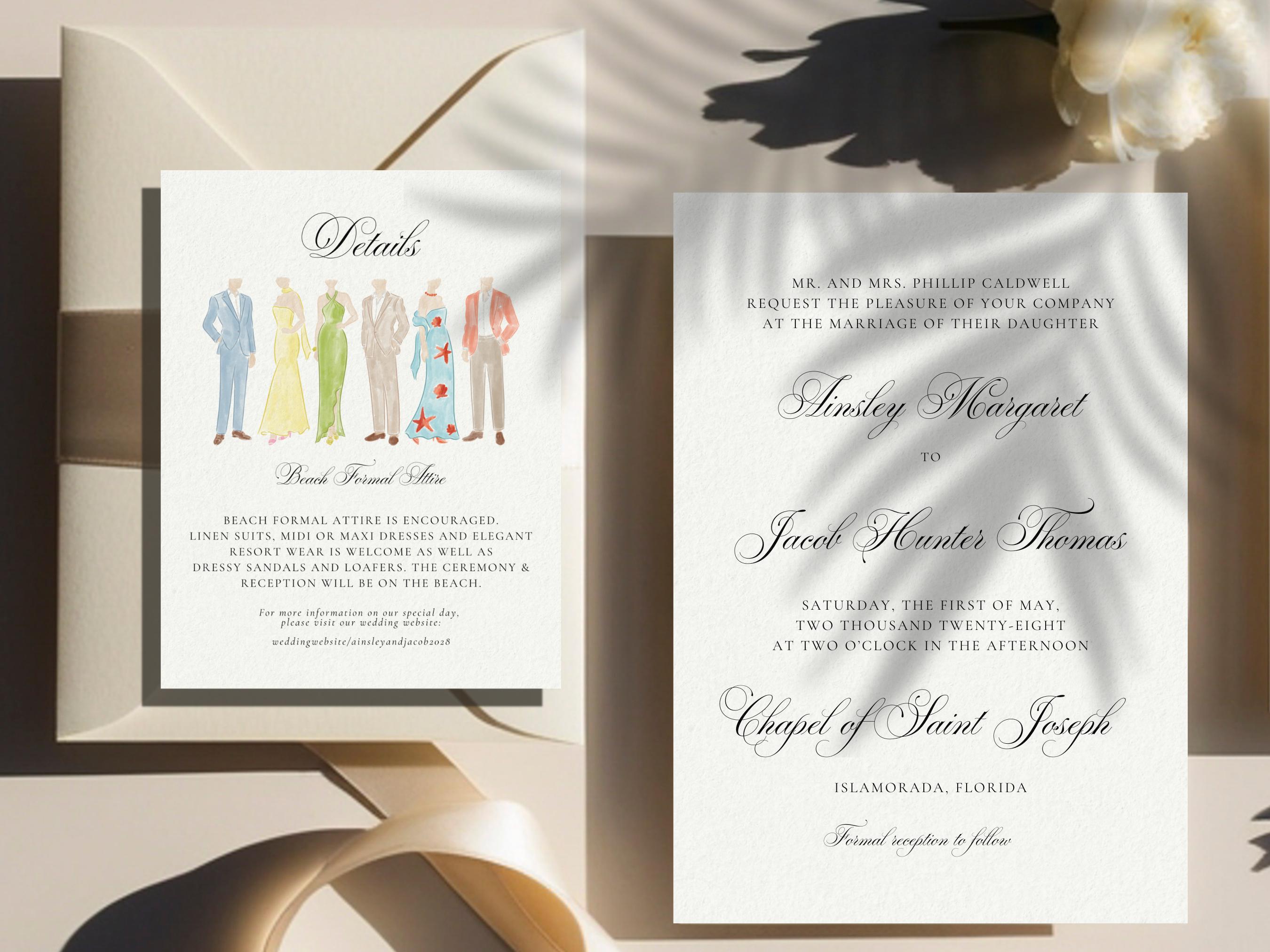 formal dress code wedding invitation Details Card Template, Beach Wedding Attire, Destination Wedding Invitation, Watercolor Dress Code Fun Infographic Men's Dress Shirt