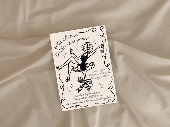 New Years Party Invitation Template, New Years Invitation, New Years Eve Invite, Printable and Editable, Trendy Fun Party Invite, Disco Ball