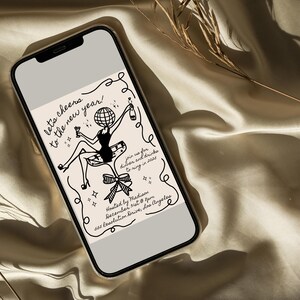May include: A black and white illustration of a person with a disco ball for a head sitting on a chair with a glass of champagne. The text on the image reads "let's cheers to the new year!" and "join us for dinner and drinks to ring in 2023". The text also includes the event details: "Hosted by Madison December 31st at 8 pm 222 Resolution Drive, Los Angeles"