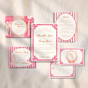 Watercolor Wedding Invitation Suite with Monogram Crest, Wedding Invitation, Colorful Wedding Invite, Printable and Editable, Wedding Bundle