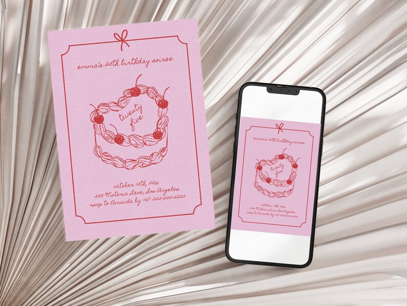 Retro Cake Birthday Invitation Template, Vintage Cake Editable Invite ...