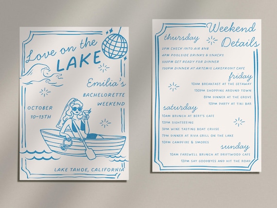 Love On The Lake Bachelorette Party Invitation, Editable Bachelorette Invite, Blue White Bachelorette, Love On The Lake, Printable Invite
