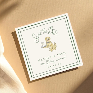 Watercolor Golden Retriever Dog Save The Date Invitation, Dog Save The Date Invite, Fun Watercolor Wedding Invite, Hand Drawn Invite, Square image 3