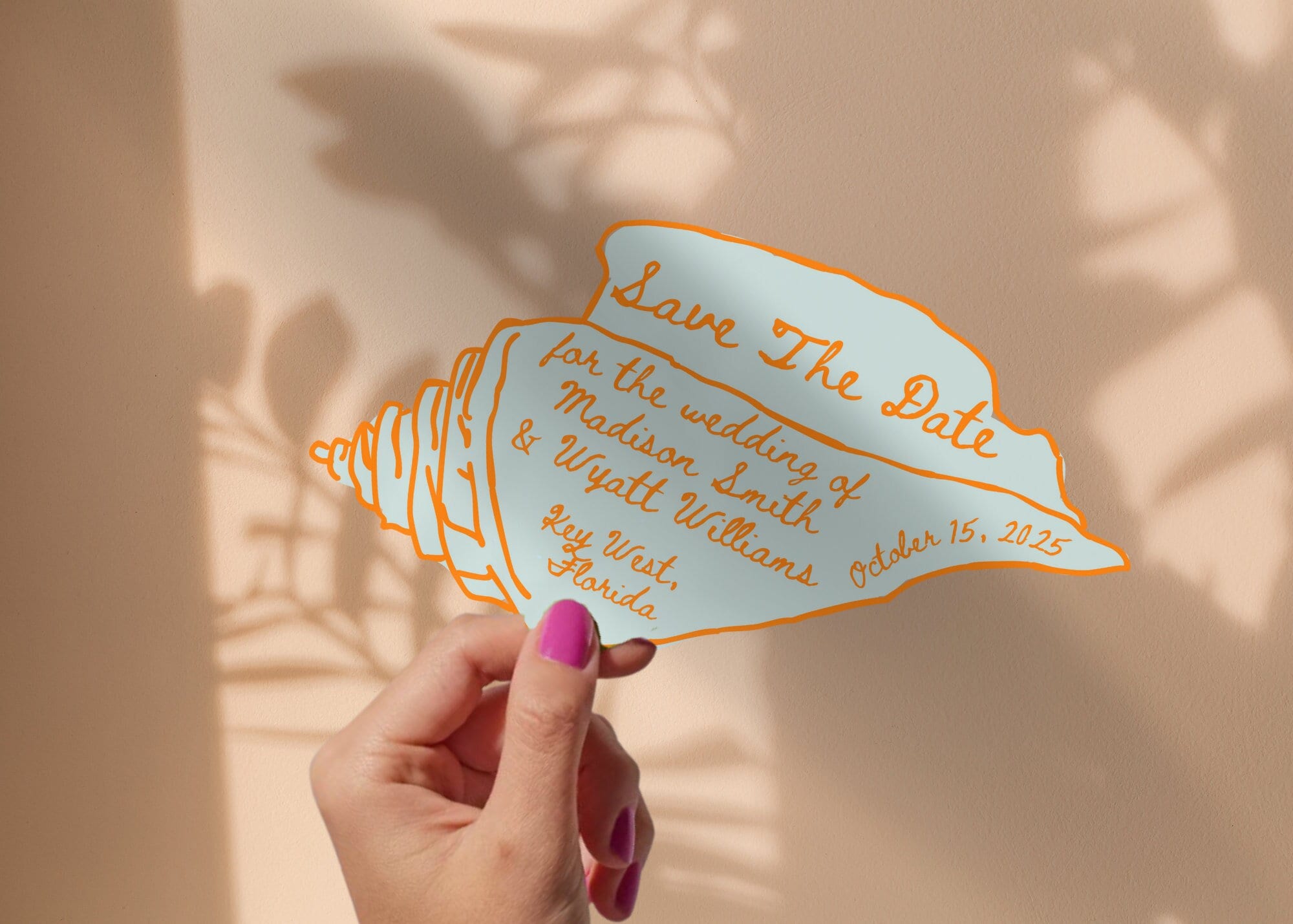 Save The Date Shell Cutout Einladung Vorlage | Hochzeit am Strand | Unikat Save The Date | Muschel Ausschnitt Einladung | Tropische Hochzeit