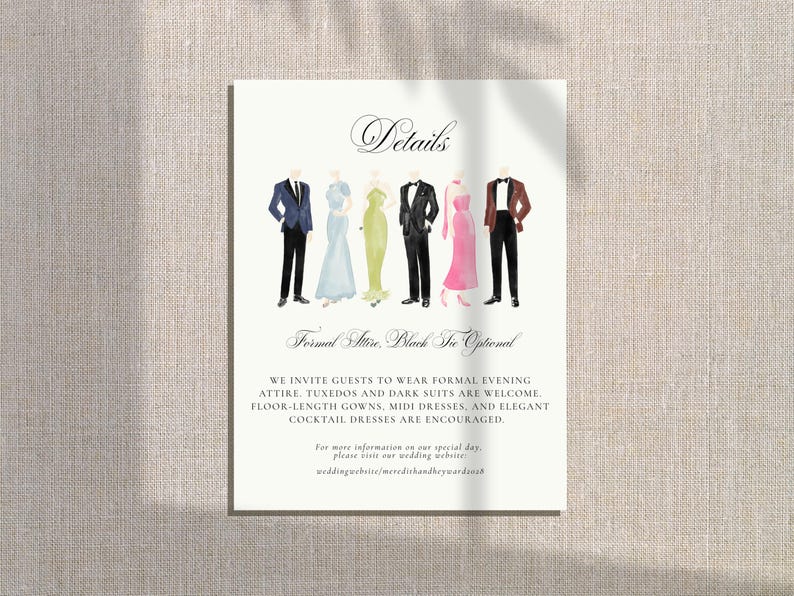 Wedding Dress Code Details Card Template, Formal Wedding Attire, Black ...