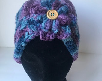 Chapeau turban multicolore (turquoise/prune)