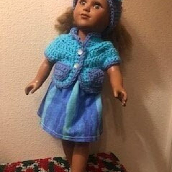 Three-Piece Crochet 18 inch Doll Outfit (Headband, Top & Skirt)