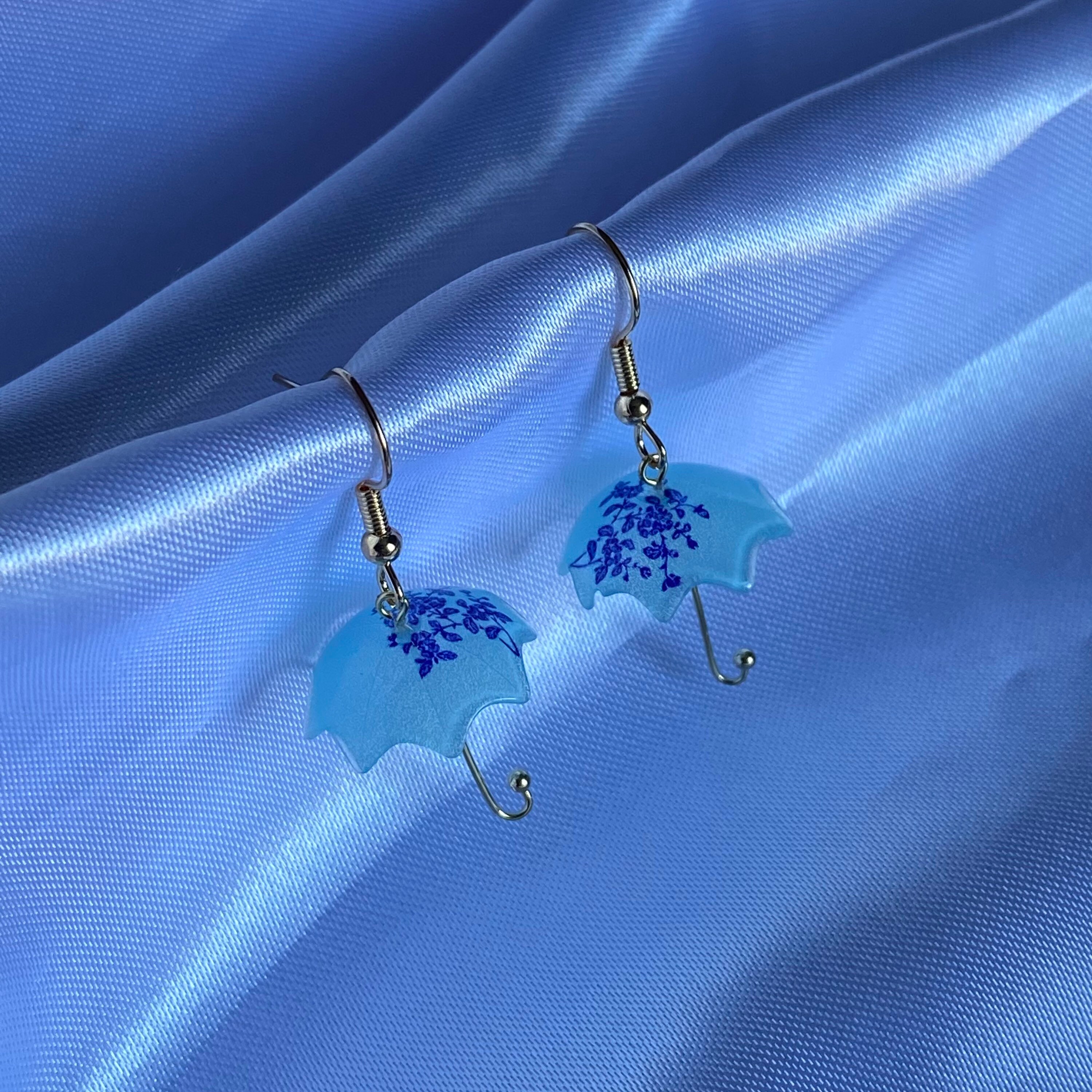 Umbrella Earrings/ Novelty Earrings/ Blue Umbrella Dangle/blue Etsy UK