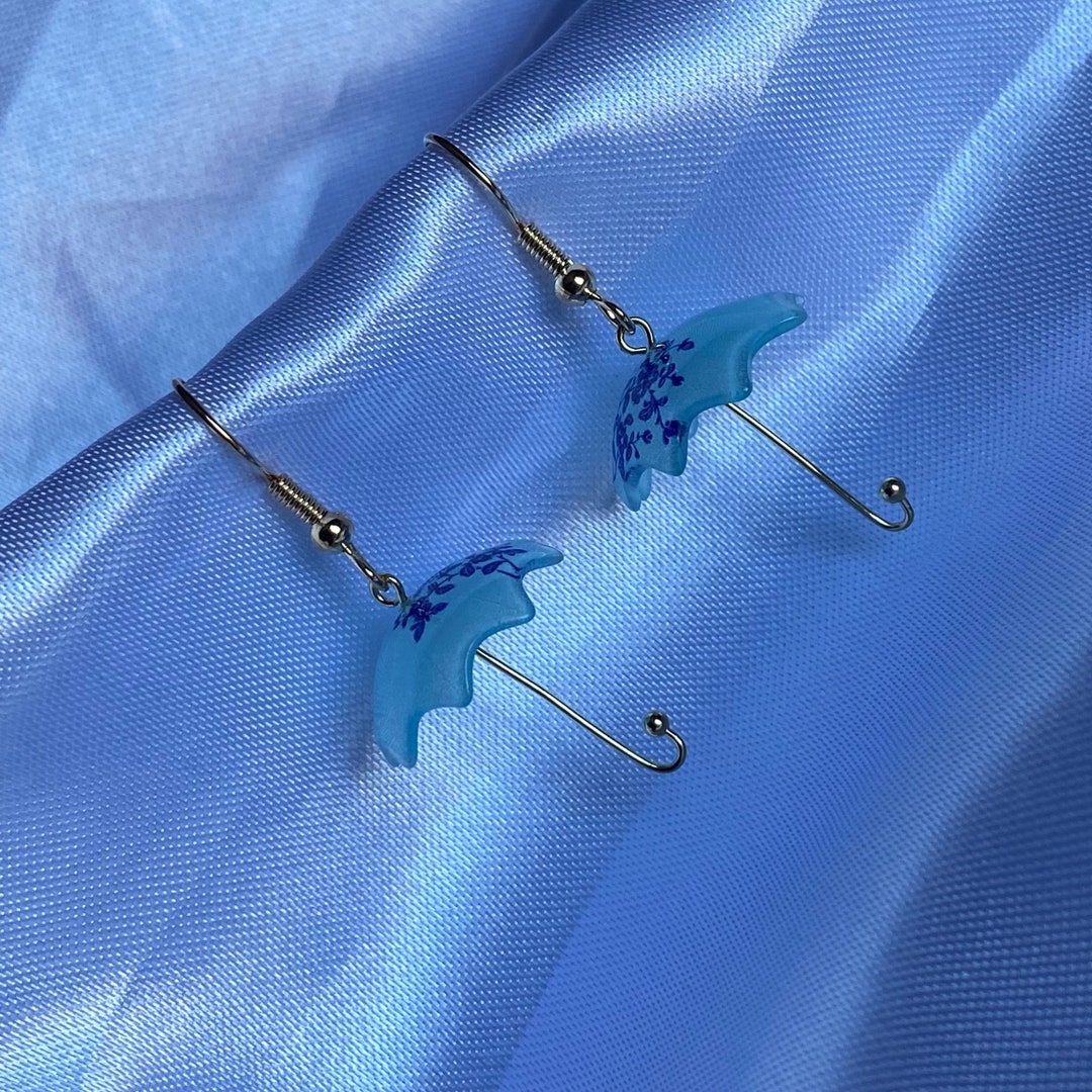 Umbrella Earrings/ Novelty Earrings/ Blue Umbrella Dangle/blue Etsy UK