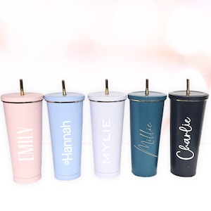 Personalised Tumbler with Straw, Insulated Tumbler, Stainless Steel Tumbler, Water Bottle with Name, Water Bottle with Straw, Metal Tumbler