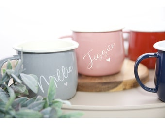 Personalisierte Emaille Bauchtasse, Emaille Tasse, Emaille Camping Tasse, Emaille Campervan Tasse, Muttertagstasse, Gartengeschenk, Mama Tasse, Freund Geschenk,