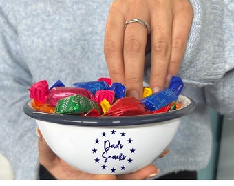 Fathers Day Gift, Personalised Enamel Snack Bowl, Dad's Snack Bowl, Dad's Treat Jar, TV Snack Bowl, Movie Night, Dad's Treat Bowl