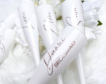Personalized Bridal Party Champagne Flutes: White Prosecco Glasses