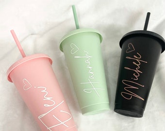 Personalised Cold Cup With Straw, Starbucks Inspired, Pastel