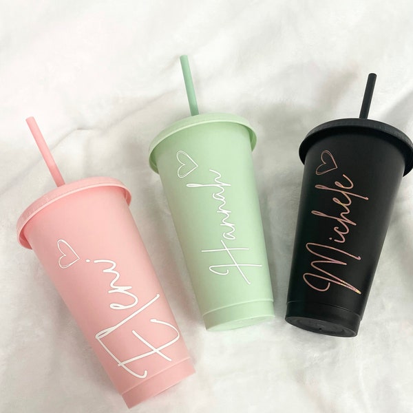 Personalised Cold Cup with Straw, Starbucks Inspired, Pastel Colours, Named Plastic Tumbler, Cold Cup, 24oz Reusable Cold Cup, Starbucks Cup