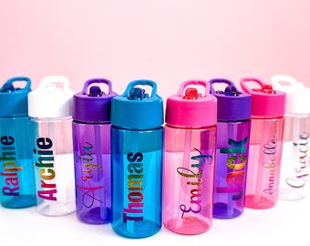 Personalised Kids Water Bottle, Back to school Drinks Bottle, Kids Water bottle flip lid, Bottle with Straw, Childs Water Bottle, Children&#39;s