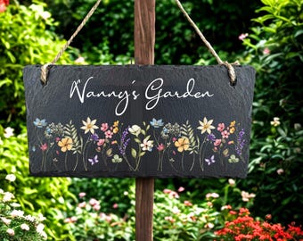 Personalised Floral Slate Garden Sign: Gift for Grandma