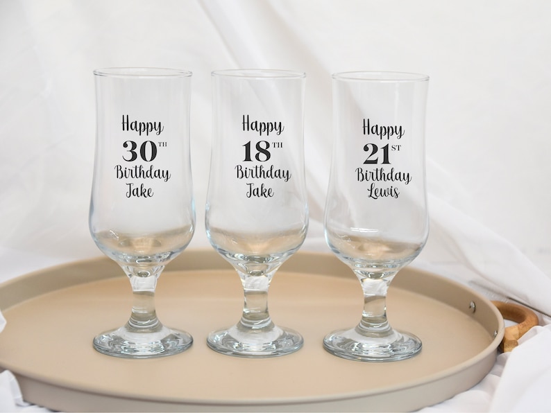 18th 21st beer glass, personalised pint glass