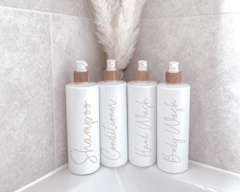 Bamboo & White Shampoo and Conditioner Bottles Refillable Etsy