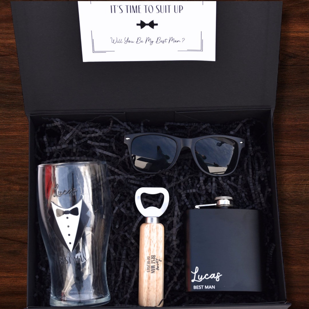 Personalized Best Man Gift Box, Hip Flask, Sunglasses, Bottle Opener - Etsy