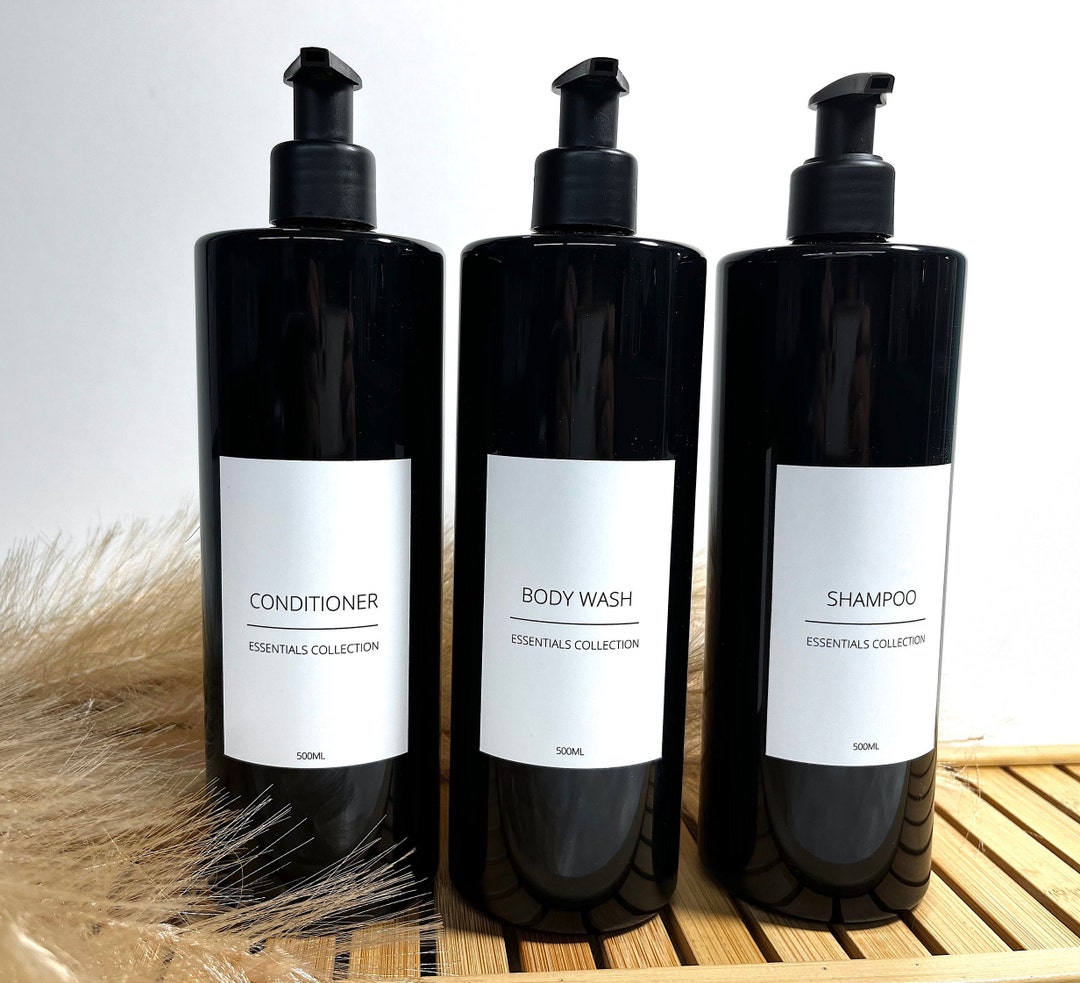 Black Minimal White Label Shampoo and Conditioner Pump Bottles