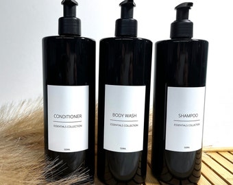 Schwarze Minimal White Label Shampoo und Conditioner Pumpflaschen, nachfüllbare Shampooflasche, Frau Hinch inspiriert, Pumpnachfüllflaschen, wiederverwendbar