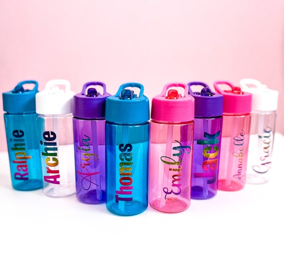  Botella de agua personalizada para niños para la escuela, botellas  de agua con aislamiento de nombre personalizado de 18 onzas con popote, botella  de agua reutilizable de acero inoxidable, regalos para