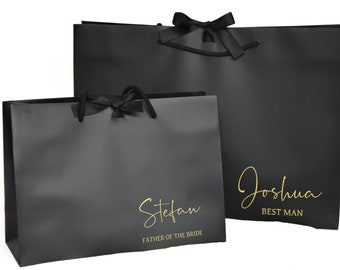 Personalised Black Gift Bags with Ribbon - Custom Wedding Favor Bags, Bridesmaid, Groomsmen