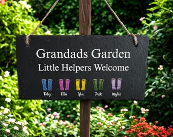 Personalised Garden Slate Sign, Dads Garden, Fathers Day Gift Gardening, Grandads Garden, Grandads Little Helpers Slate Sign, New Home Gift