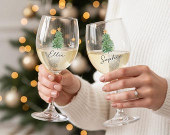 Conjunto de louça natalina personalizada, copos, taça de vinho natalina, árvore de Natal