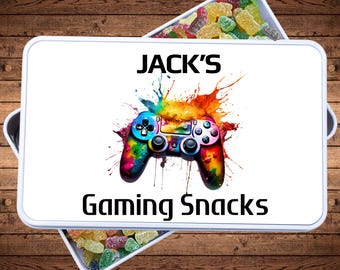 Personalised Gaming Snacks Tin, Gift for Teenage Boy, Gaming Gifts, Gift for Gamers, Treat Box, Christmas Gift For Him, Stocking Filler Teen