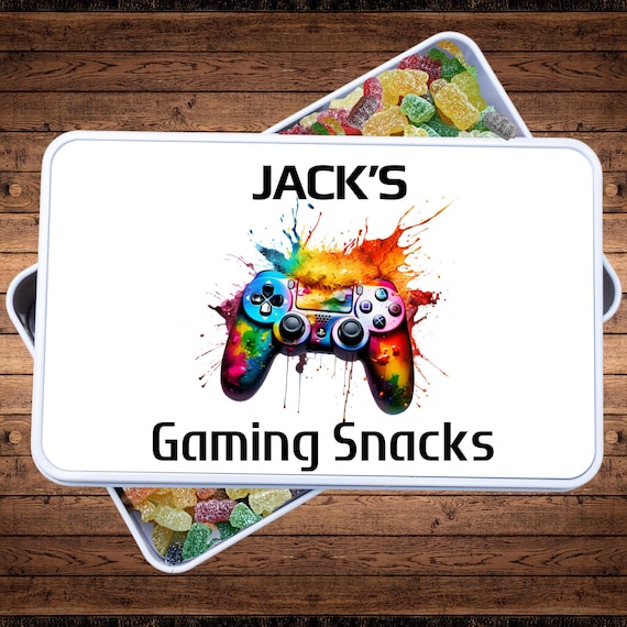 Personalised Gaming Snacks Tin, Gift for Teenage Boy, Gaming Gifts, Gift for Gamers, Treat Box, Christmas Gift For Him, Stocking Filler Teen