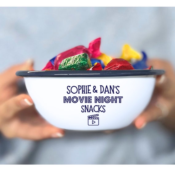 Personalised Enamel Snack Bowl, Date night Treat Bowl, Movie Night Snacks, Enamel Bowl, TV Snack Bowl, Family Night In Bowl, Couples Gift