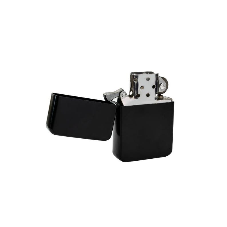 Close up of matte black petrol lighter finish
