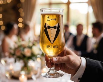 Personalised Stem Beer Glass for Groomsman and Wedding Table