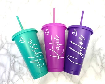 Personalised Cold Cup with Straw, Starbucks Inspired, Hen Party Cups, Bride Tribe,  Named Plastic Tumbler, Cold Cup, 24oz Reusable Cold Cup