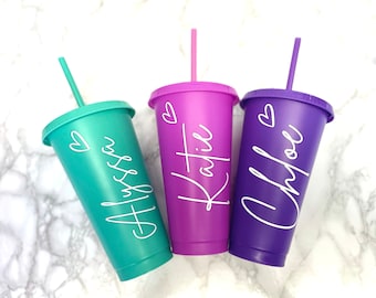 Personalised Cold Cup with Straw, Starbucks Inspired, Hen Party Cups, Bride Tribe,  Named Plastic Tumbler, Cold Cup, 24oz Reusable Cold Cup