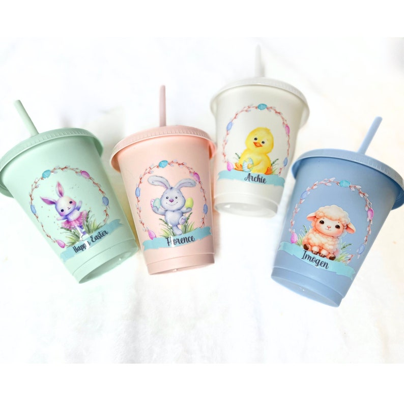 personalised easter cup, easter gift, easter cup for children, easter bunny cup, kids cup with lid and straw