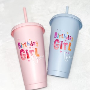 Personalised Birthday Cold Cup with Straw, Birthday Girl Cup,  Girl Gift,  Tumbler With Straw, Birthday Gift For Her, 7 8 9 10 year old Gift