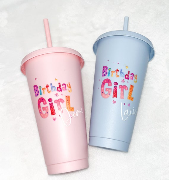 Personalised Birthday Cold Cup With Straw, Birthday Girl Cup, Girl