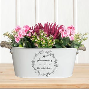 Personalized Anniversary Planter: UV Printed Metal Plant Pot