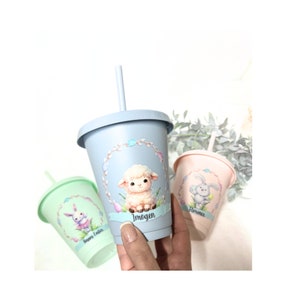 easter lamb, easter decoration, easter gift, easter cold cup, pastel blue easter cold cup with baby lamb