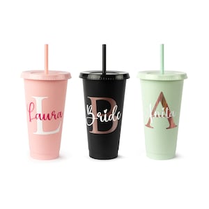 Personalised Cold Cup with Straw, Bride Cup, Hen Party Cups, Starbucks Inspired, Initial Cup, Bridesmaid Cup, Cold Cups, Bridesmaid Tumbler