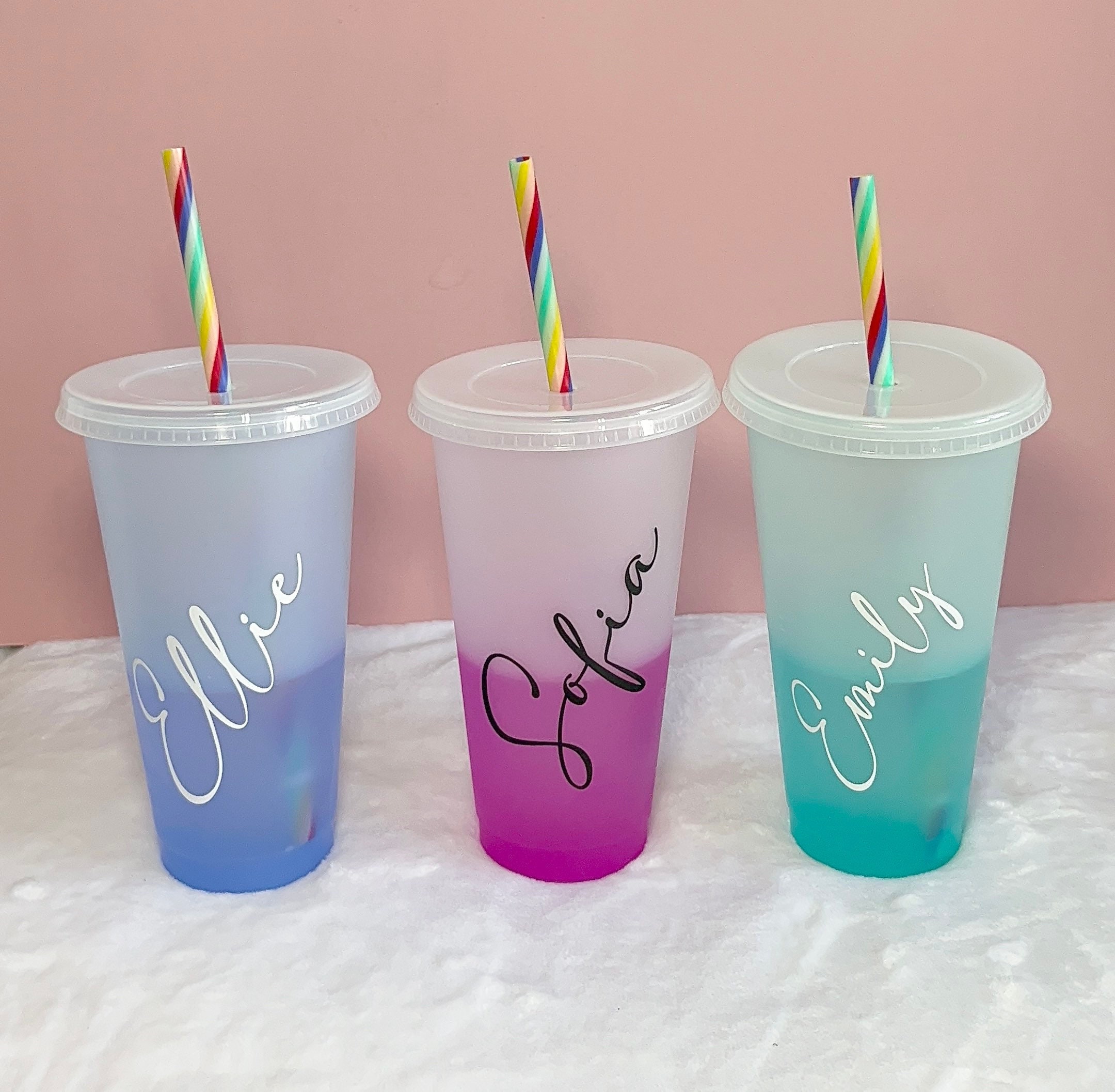 Color Changing Cups with Lids & Straws - 12 oz Confetti Reusable Cute  Plastic Tumbler Bulk - 7 Pack Kids Small Funny Travel Straw Tumblers/  Adults Iced Cold Drinking Party Cup 