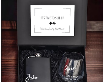 Personalised Thank You Best Man Gift Box, Hip Flask & Whiskey Glass Set