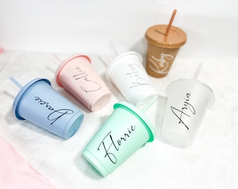 Personalised Childrens Cold Cup with Straw, Starbucks Inspired, Pastel Colours, Cold Cup, Reusable Cold Cup, Starbucks Cup, Kids Cup